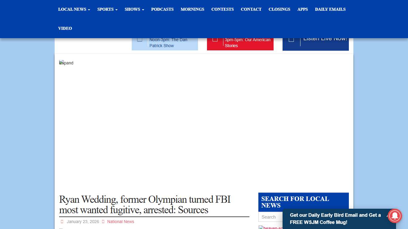 Ryan Wedding, former Olympian turned FBI most wanted fugitive, arrested: Sources News/Talk/Sports 94.9 WSJM